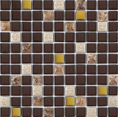 Miniatura 4 de Mosaico de vidrio y piedra para salpicaduras de cocina, pared de ducha de baño, etc., colección Mini Teseo", cuadrados mixtos, 12 x 12 x 516