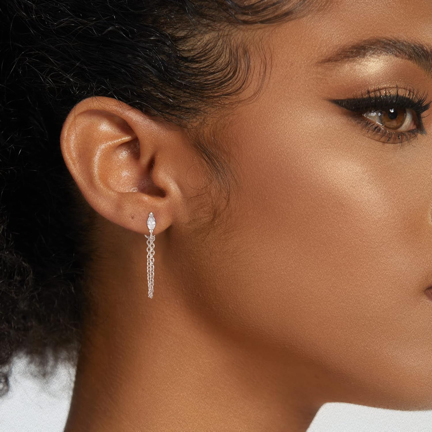 FANZE 14K Gold Plated Chain Earrings Set for women Cubic Zircon Stud Earring Hypoallergenic for Multiple Piercing Dainty Jewelry Gift - Image 4