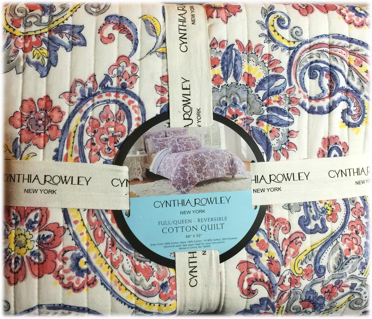 New York Reversible Quilt Lightweight Floral Coverlet Bedspread for All Season (Pink Persia, Queen (U.S. Standard))