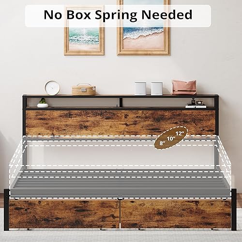 Miniatura 43 de LIKIMIO Base de cama Queen con cabecera de almacenamiento, cama de plataforma con cajones y estación de carga, no necesita somier, fácil montaje,