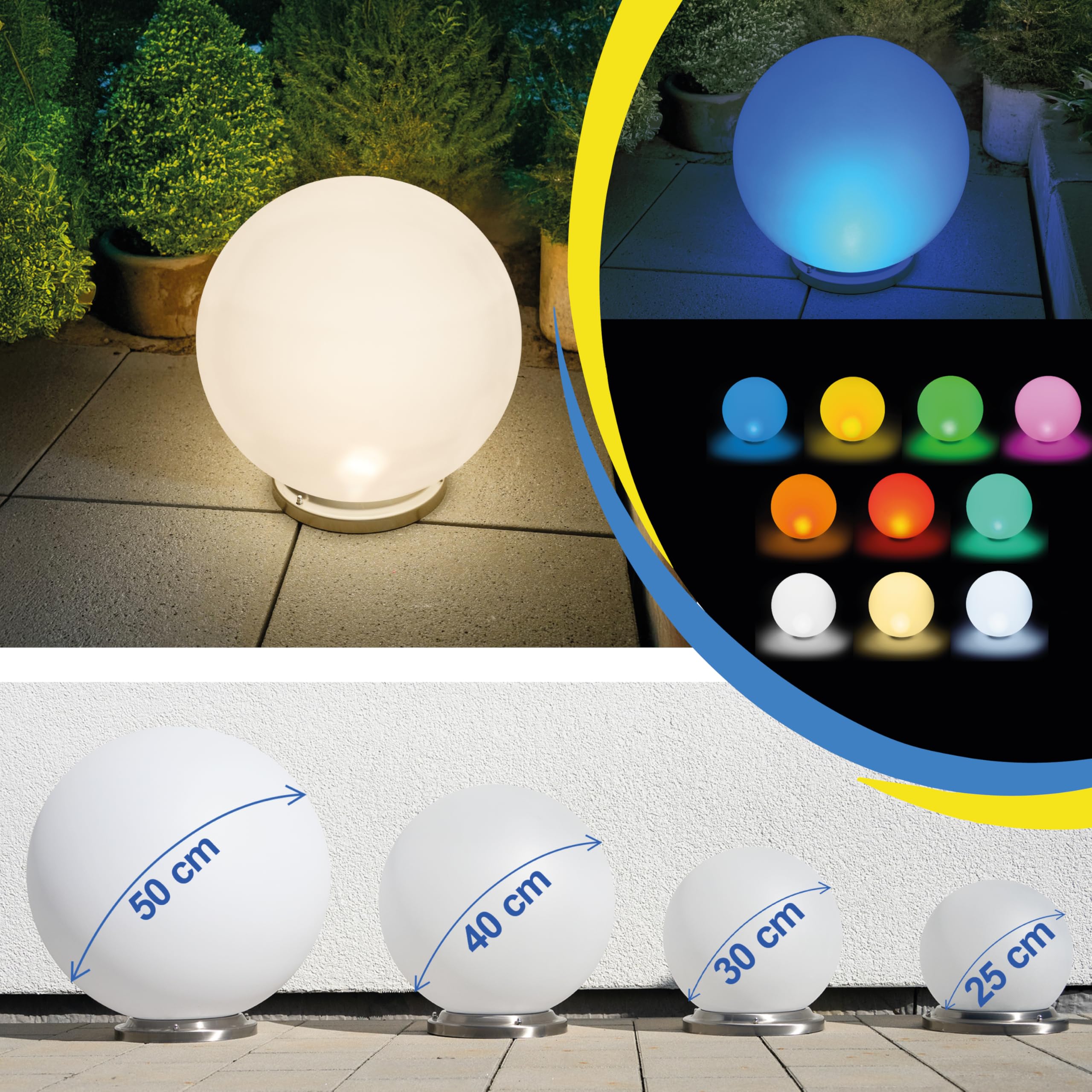 Esotec Solar Leuchtkugel Liana 40 CCT, multicolor, Fernbedienung, Li-Ion Akku, Edelstahl-Halterung, RGB LED Gartenkugel, Solarkugel, IP44, wetterfest, winterfest, außen, 40cm, 102660