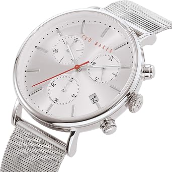 Ted Baker Mimosaa Men's Silver Stainless Steel Mesh Band Watch (Model: BKPMMF901), Silver, Chronograph
