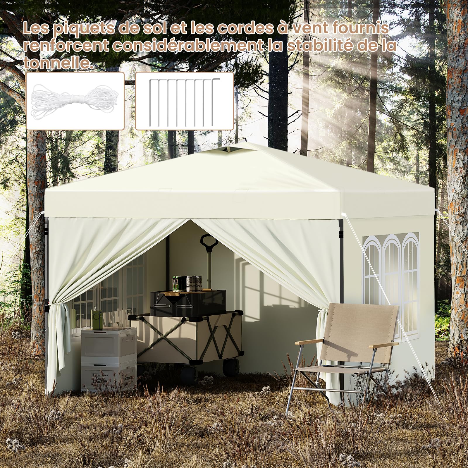 Laneetal Tonnelle Pliante 3x3 Pergola avec Parois Barnum Pop up Beige