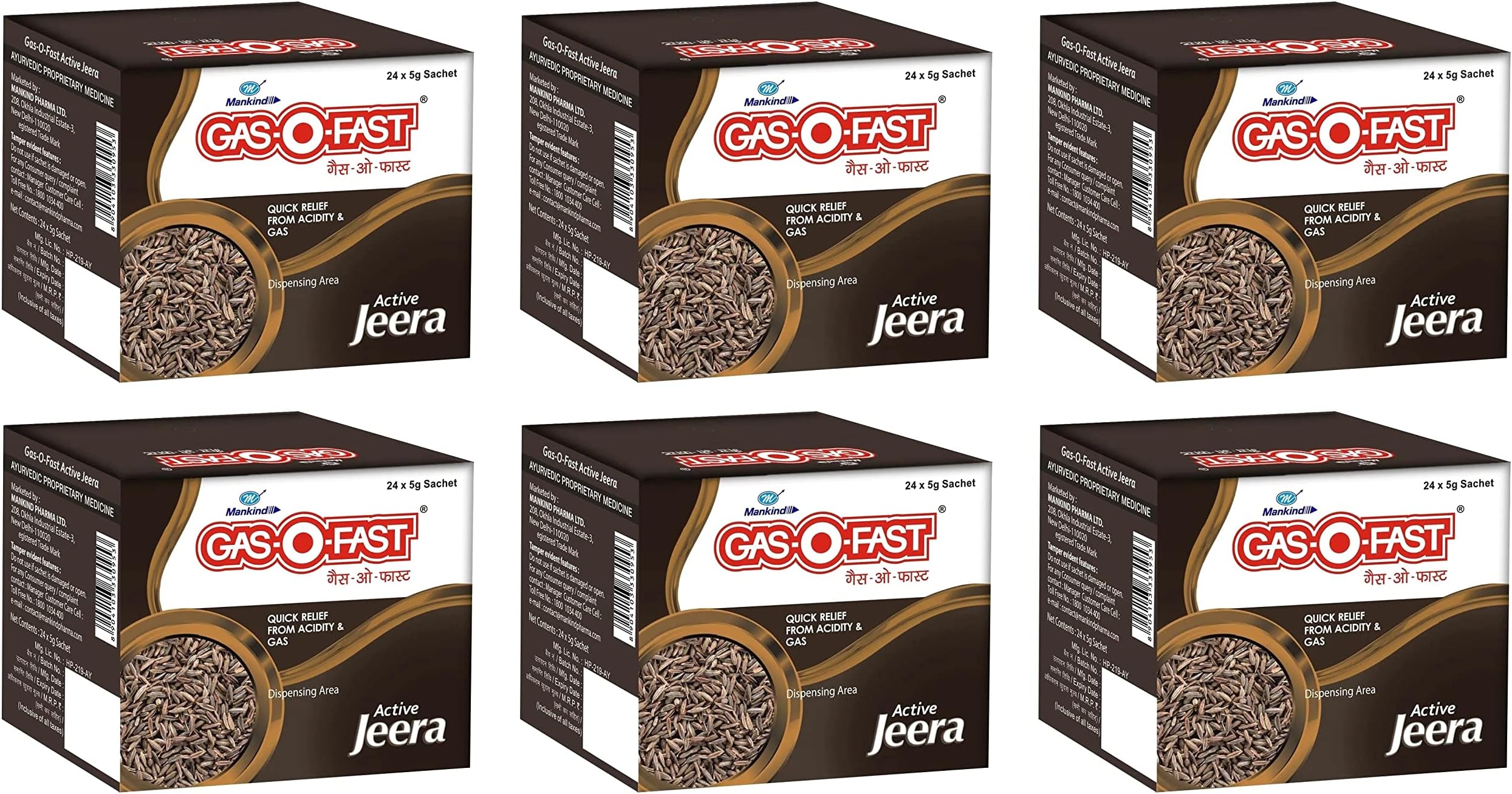 Mankind Gas-O-Fast For Relieving Acidity, Active Jeera- 24x 5gSachet x Pack of 6
