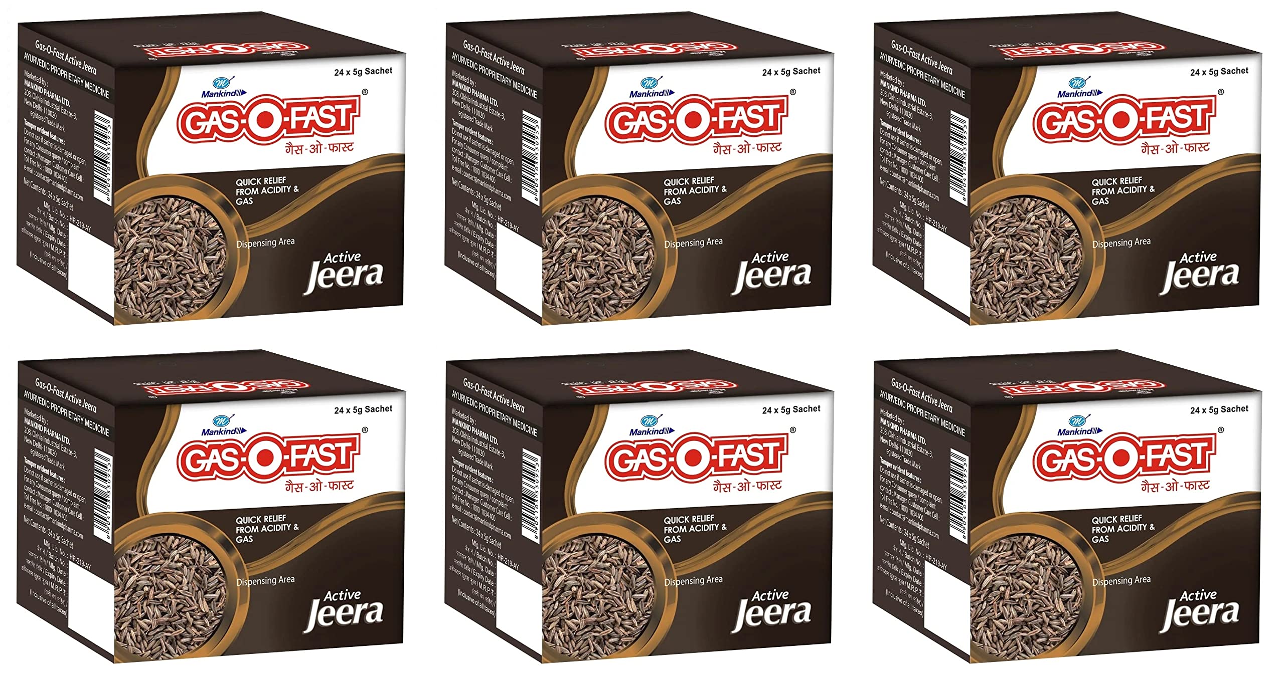 Mankind Gas-O-Fast For Relieving Acidity, Active Jeera- 24x 5gSachet x Pack of 6