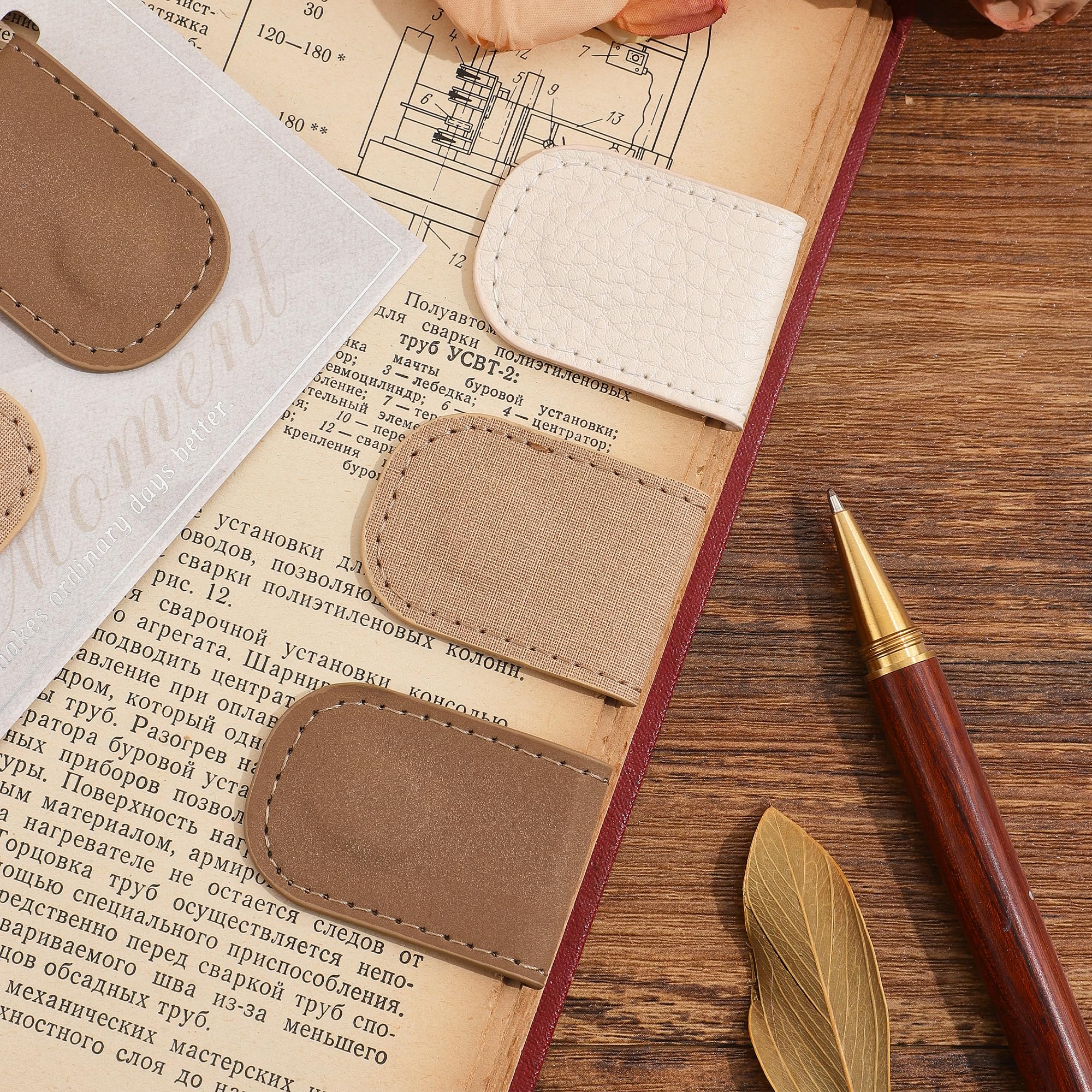 3PCS Magnetic Leather Bookmarks,Book Marks for Books, Strong Magnet Reading Accessories for Men & Women,Long-Lasting and Durable Gift Suitable for Book Lovers & Students (Cream,Light Khaki,Taupe) — image 1