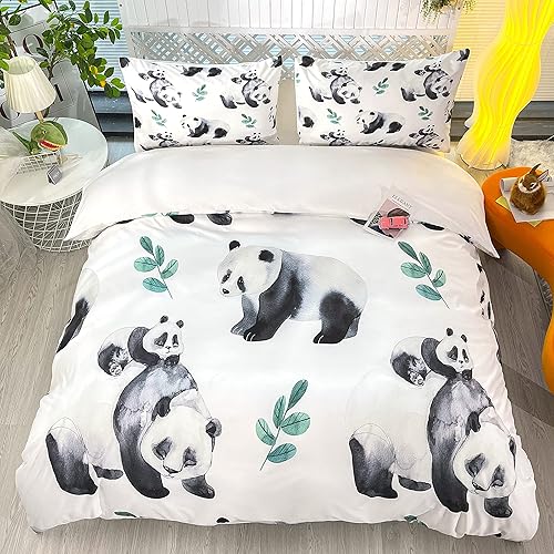 Miniatura 2 de CVHOUSE Juego de funda de edredón de panda, tamaño individual, juego de ropa de cama de panda para niños y niñas, funda de edredón de animales,