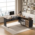 LITTLE TREE Large Computer Desk with File Cabinet, 63 Inch L Shaped Executive Office Desk with Drawers and Storage Shelves, Business Furniture Workstation for Home Office
