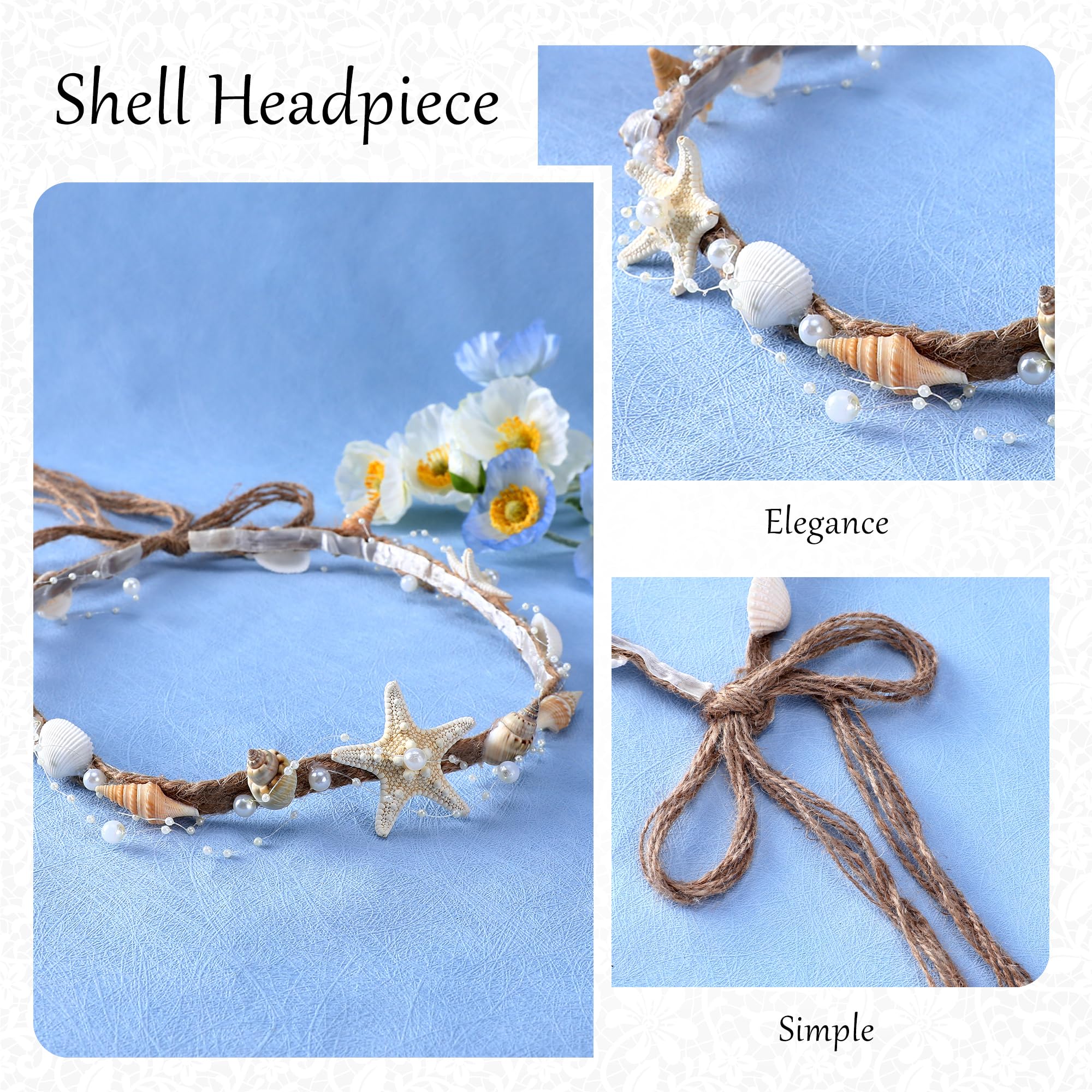 PartyforU Seashell Bridal Headband Starfish Headpiece - Handmade Mermaid Conch Pearl Braid Shell Hair Accessories Beach Wedding - Image 4