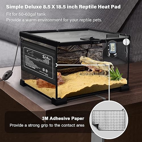 Miniatura 4 de Simple Deluxe Almohadilla térmica de reptiles de 8 x 12 pulgadas, 16 W, con termómetro digital LCD para acuario, calentador debajo del tanque,