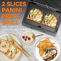 Vista 2 de Baker's Friend Mini Panini Press - Plancha eléctrica para panini, 2 rebanadas de parrilla prensa panini para hacer sándwiches, sandwichera eléctrica