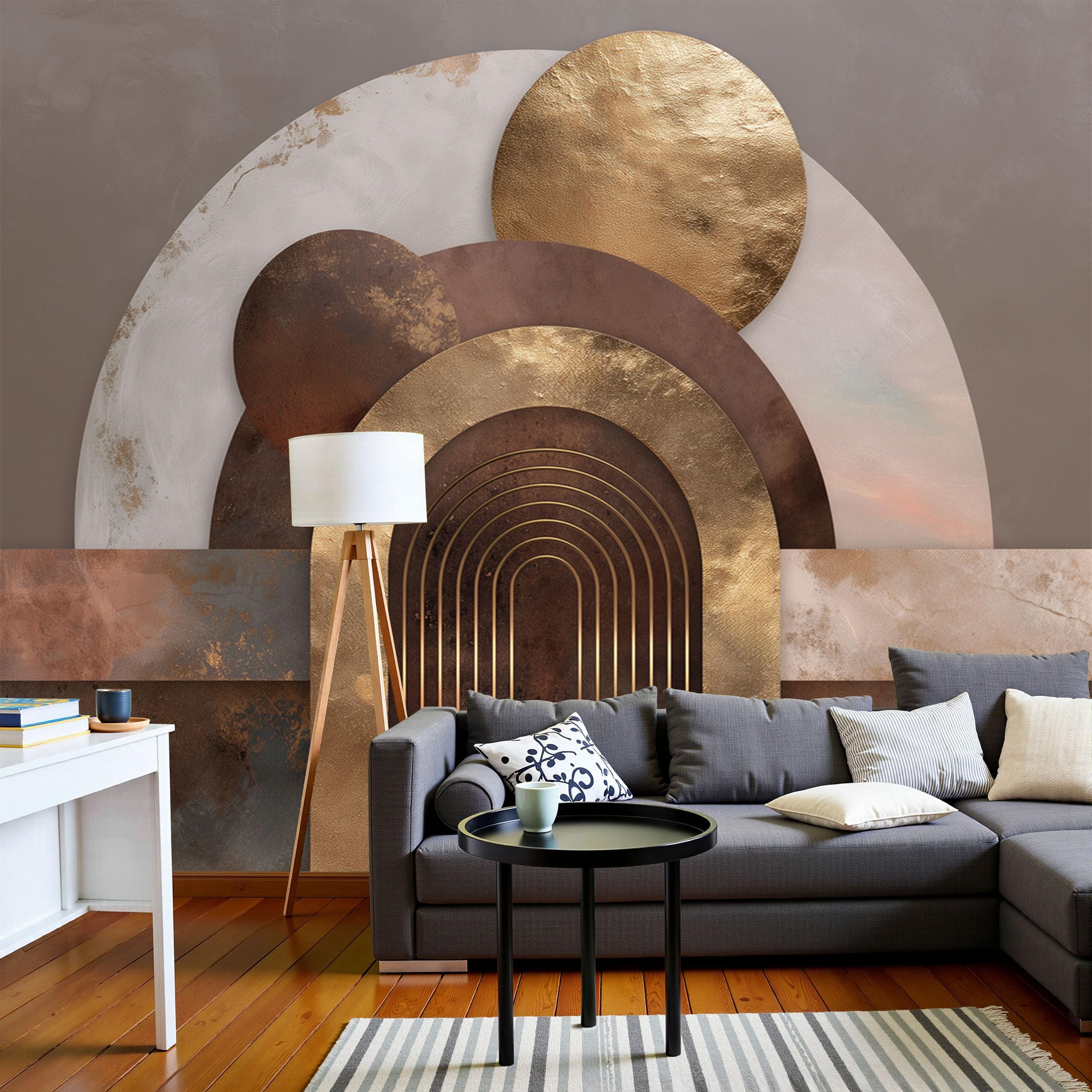 Papier peint panoramique arche dorée luxe 200x140 cm