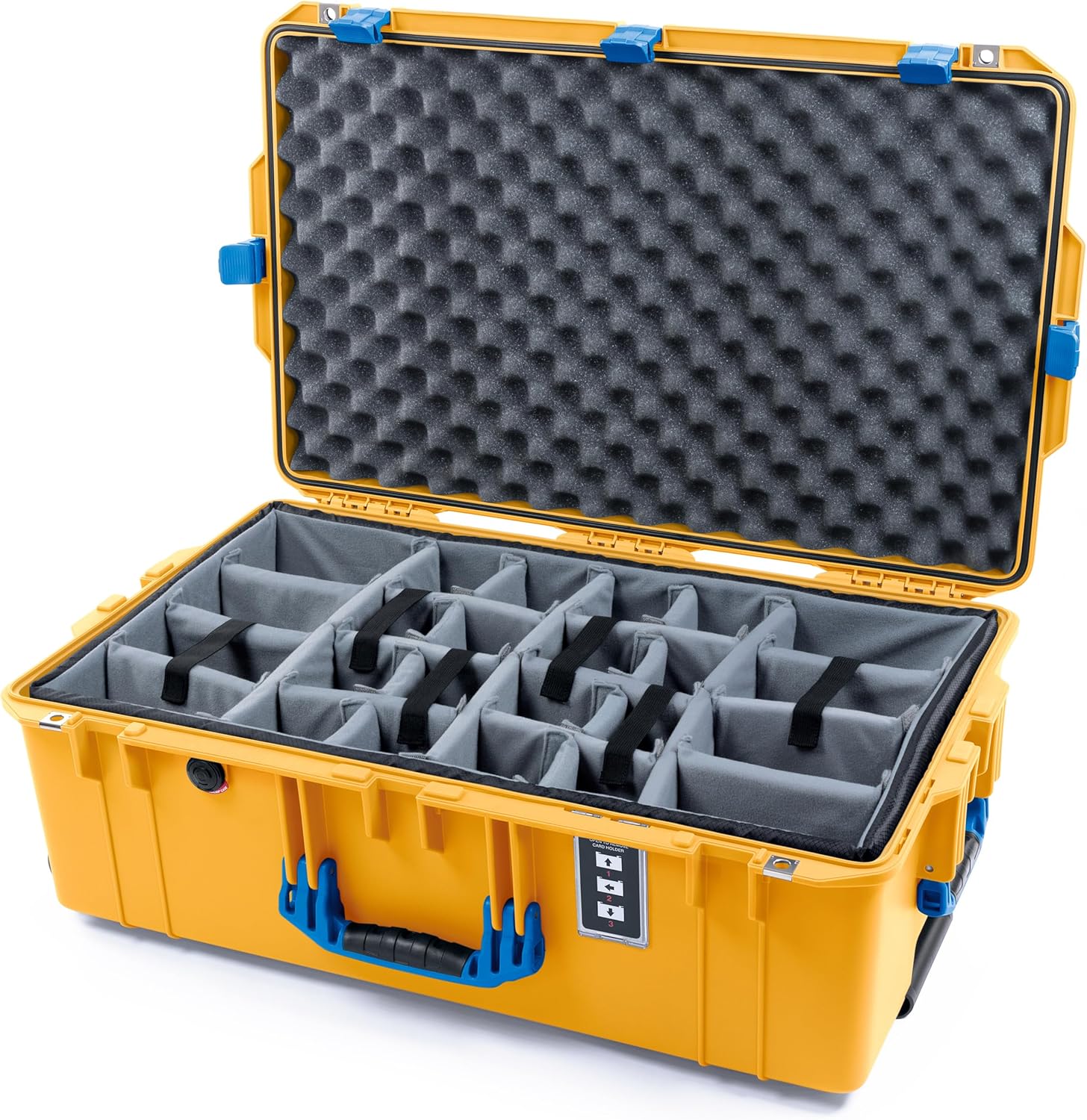 Pelican 1595 Case by ColorCase - Yellow - Large Sized Waterproof Case with Grey Padded Dividers & Convoluted Lid Foam - Orange Handles & Latches