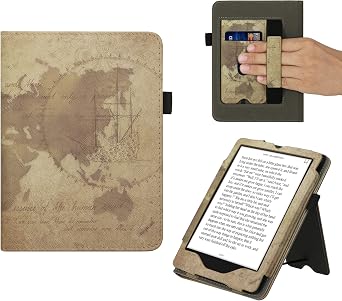 kwmobile Case Compatible with Amazon Kindle Paperwhite 11 Generation 2021 Case - Cover for Kindle Paperwhite Case w/Stand Strap Travel Vintage Brown/Light Brown