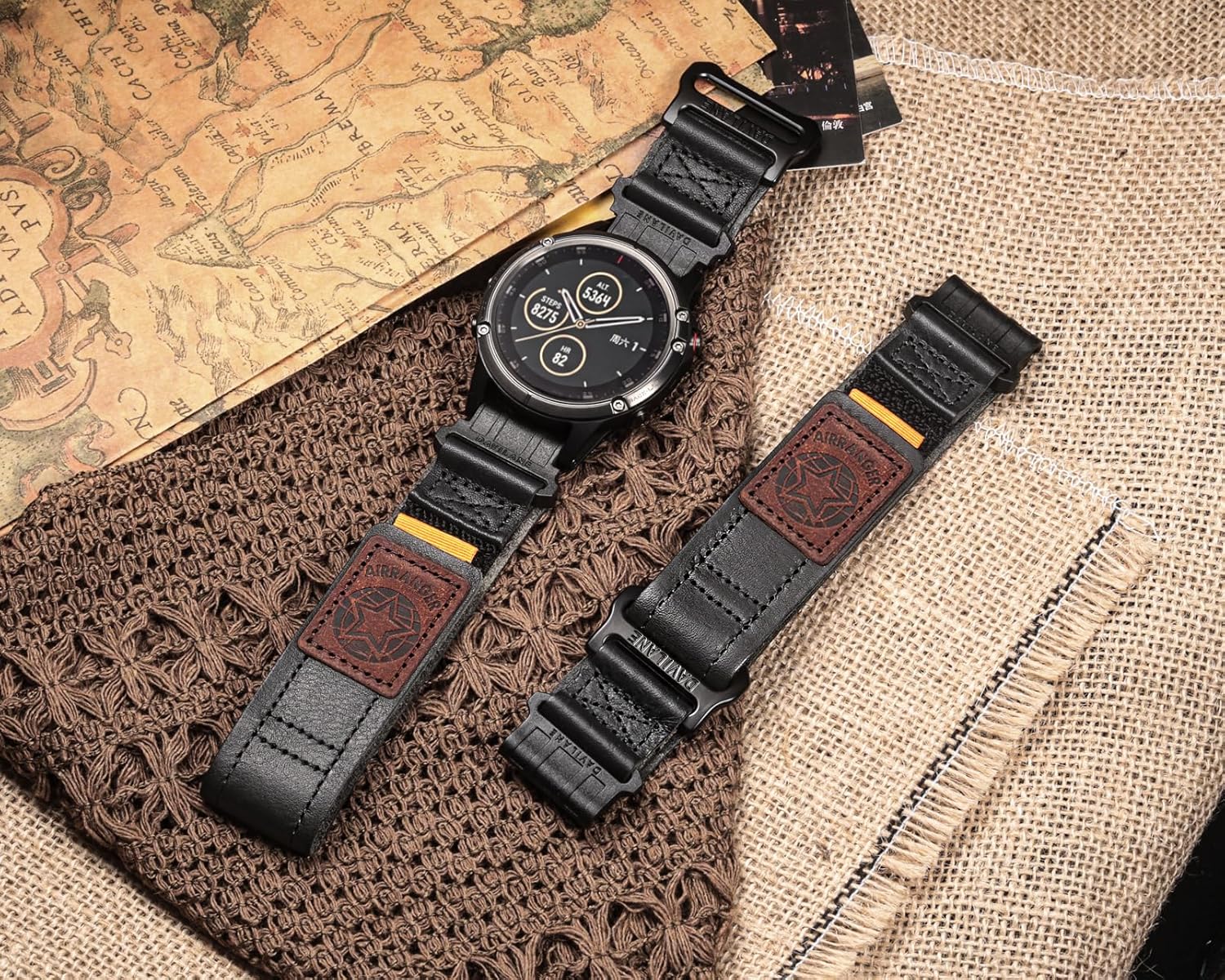 Compatible with Garmin Watch Bands, Rugged Tactical Leather Band, Quick Fit 20/22/26mm Strap - Image 3