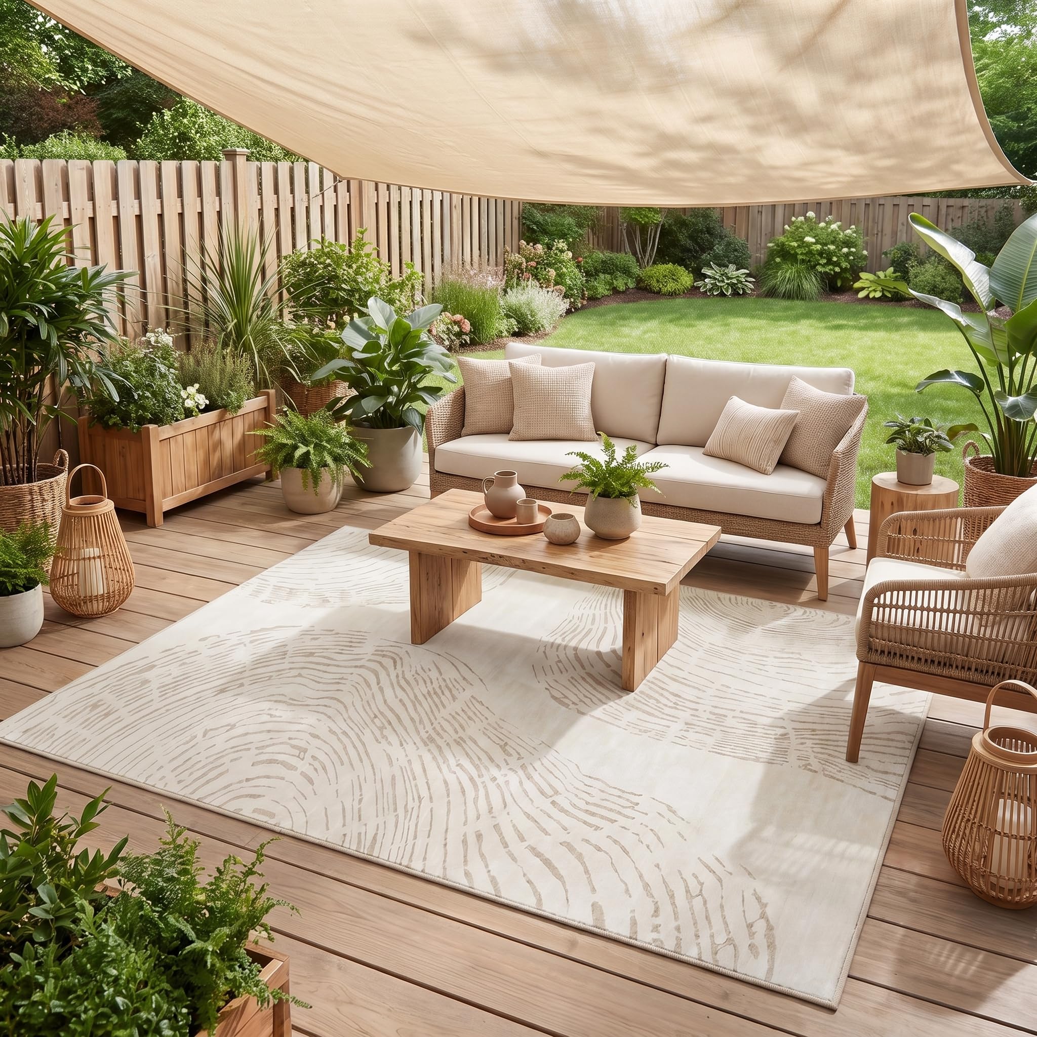 Teppich 200 x 300 cm Beige, Moderner Waschbarer Teppich für Wohnzimmer | Weicher Rutschfester Boho-minimalistischem Stil Teppich – pflegeleicht, haustierfreundlich und OEKO-TEX zertifiziert