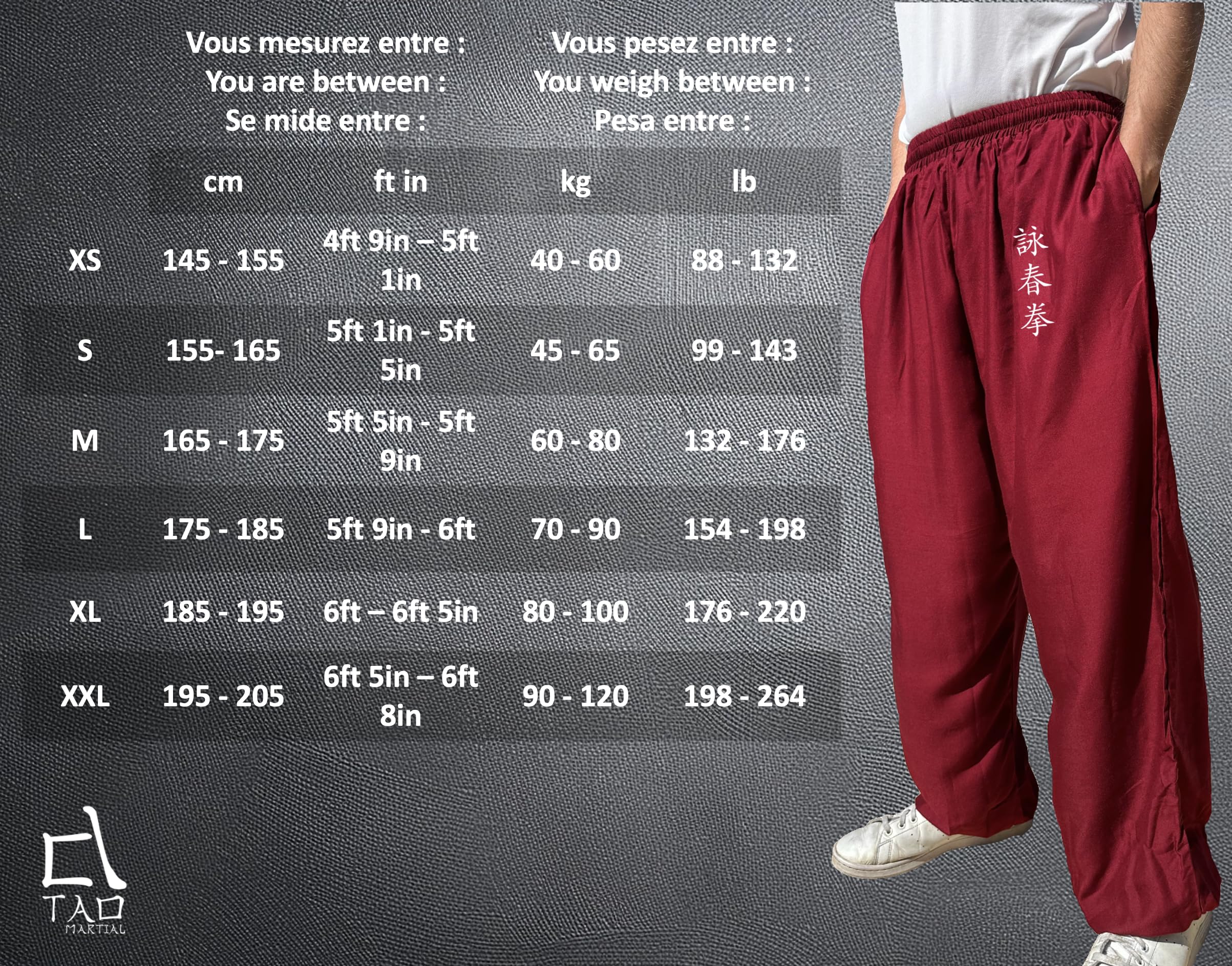 TAO MARTIAL Pantalon Kung Fu Style Tai Chi et Wing Chun Pantalon avec Poches Ample en Viscose, V3 (KF Noir, Taille S)