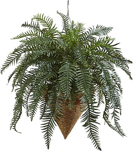 Miniatura 4 de Nearly Natural Helecho gigante de Boston de 26 pulgadas con cesta colgante de cono