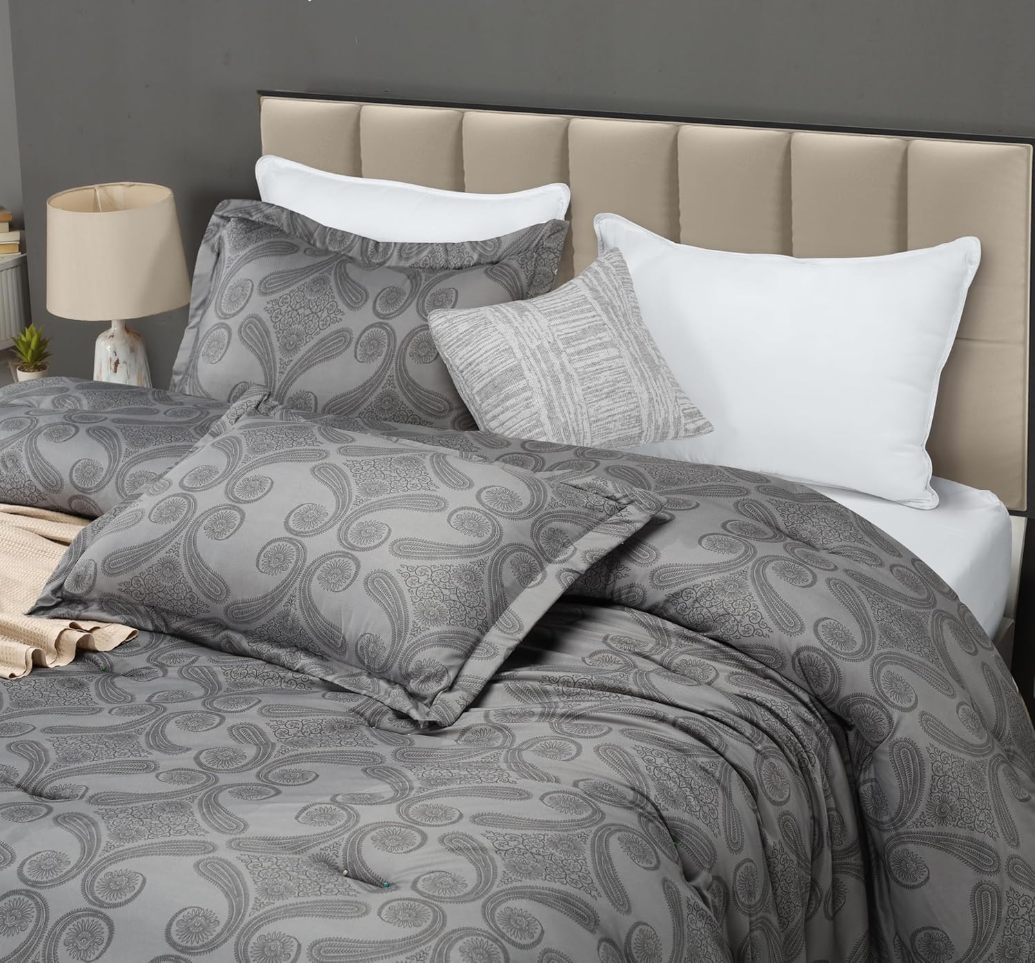 King Comforter Set 3 Piece Paisley Grey by Utopia Bedding Floral Comforters King Size Bedding Comforters Set Down Alternative Soft Bed Set 1 Comforter(90 x 102 inches) 2 Pillow Shams(20 x 36 inches) - Image 3