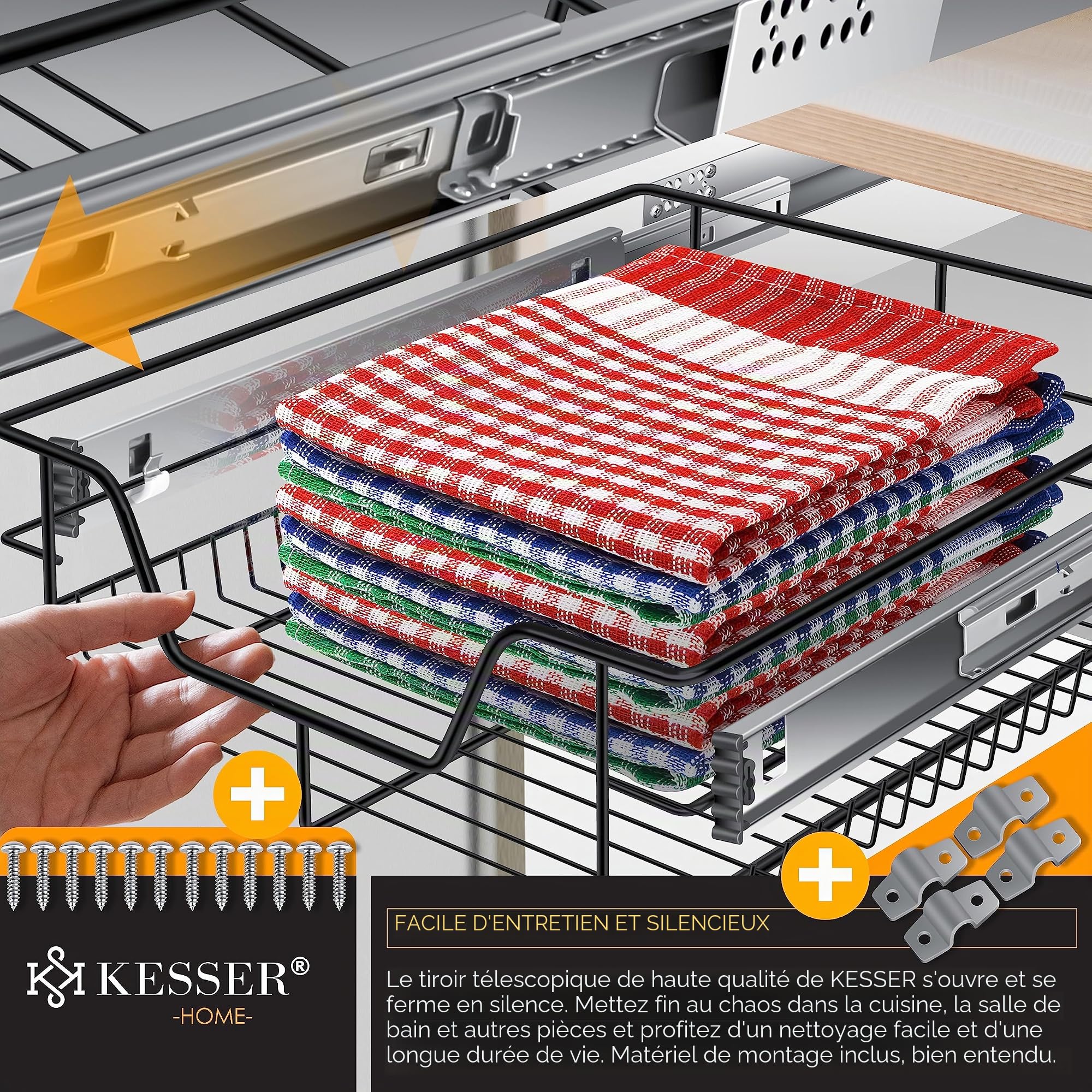 KESSER® tiroir télescopique, tiroir cuisine, armoire de cuisine, panier extensible, entièrement extensible