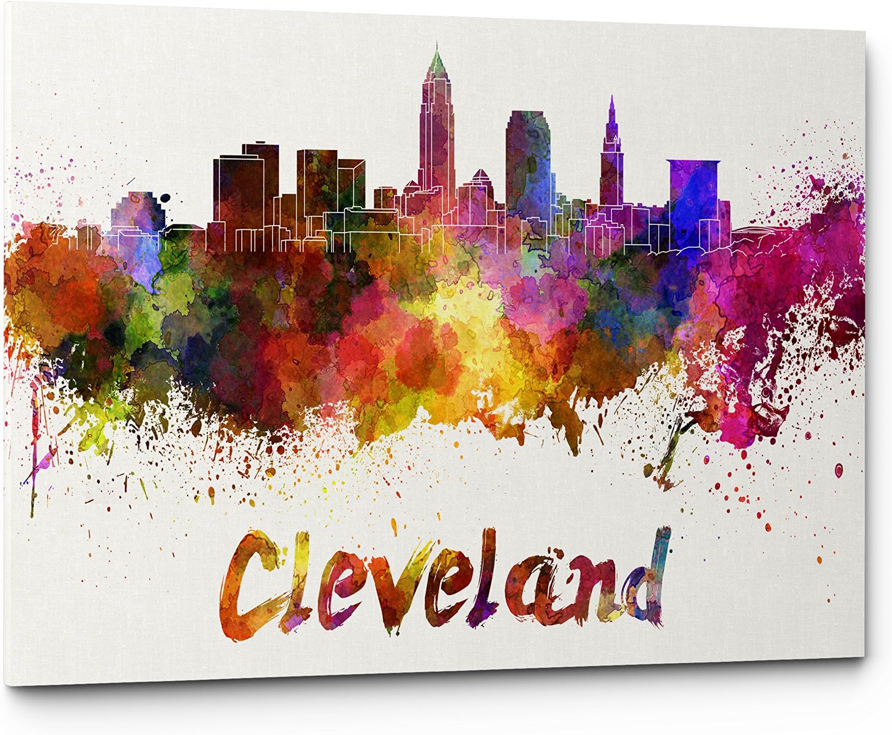 Watercolor Cleveland city skyline canvas wall art print