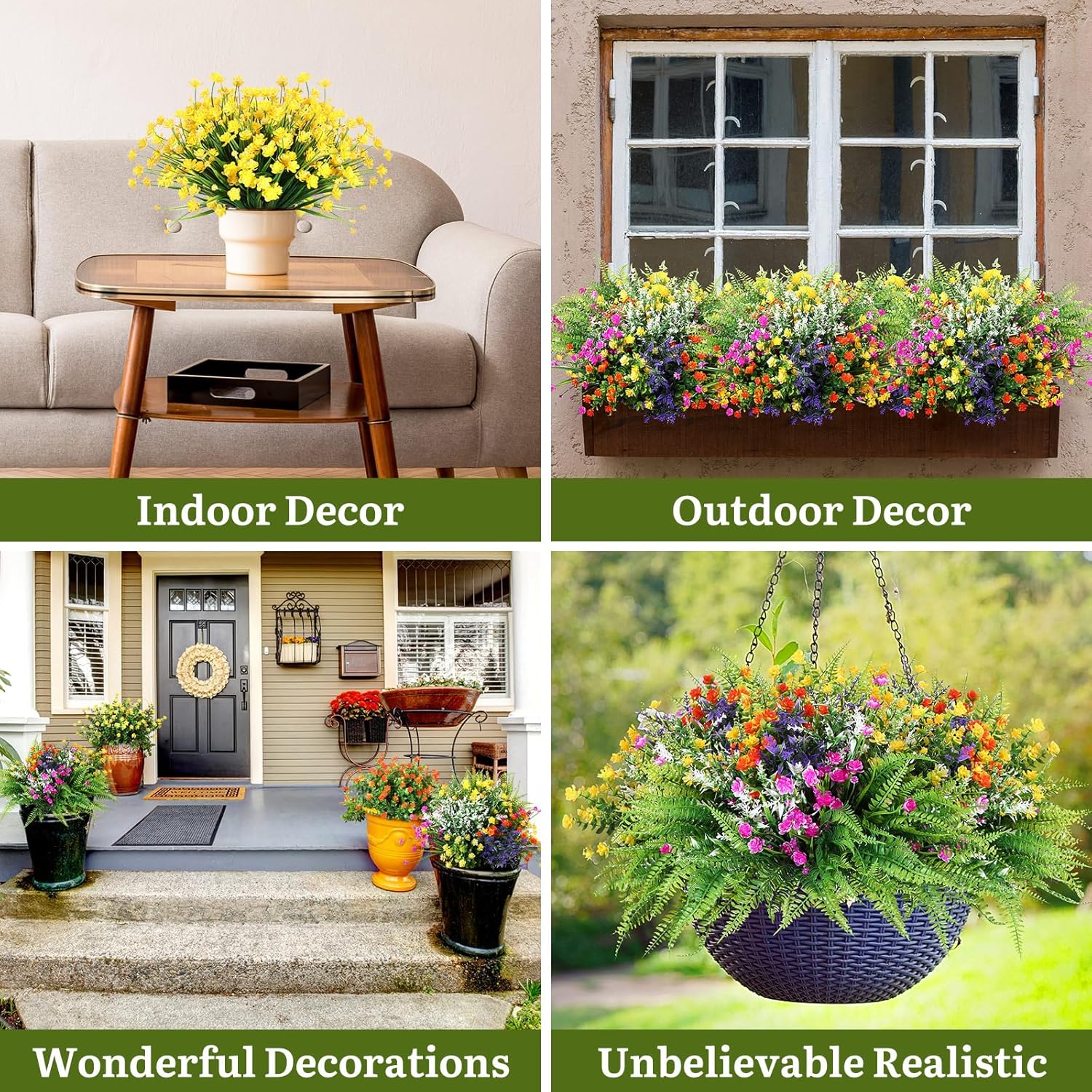 Zeyune 42 Bundles Artificial Flowers Fake UV Resistant for Outdoor Plastic Greenery Shrubs Plants No Fade Faux Flower for Garden Porch Patio Window Box Decor Wedding Hanging Indoor