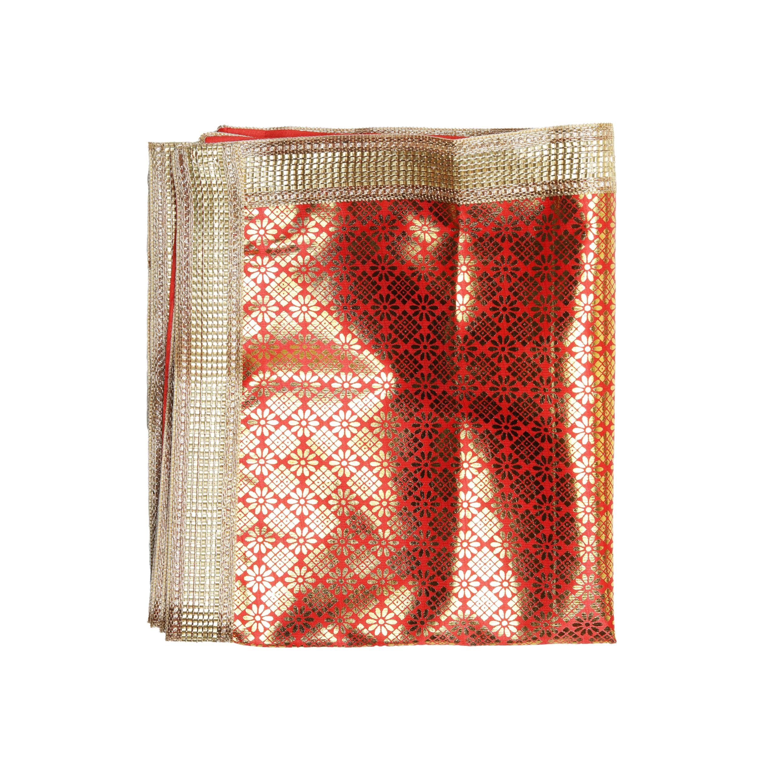 Decorative Cloth Pooja Asaan Mat Large Puja Indian Traditional Cultural Navratri Festival Decoration for Backdrop Statue Chowki Aasan Mat Posters Frame Home Decor Items(Size:- 36 Inch x 36 Inch)(Red)