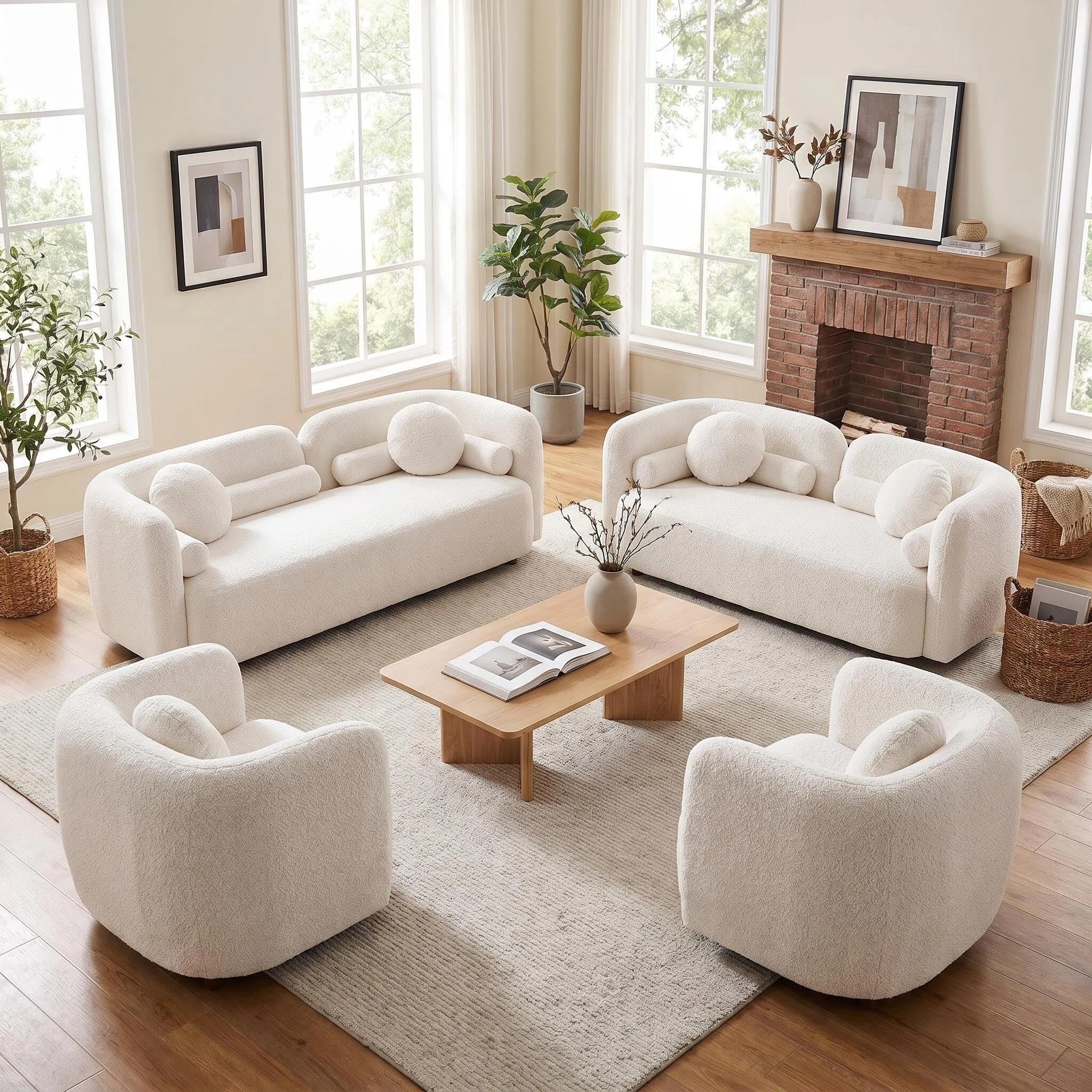 4-Piece Curved Couch Set, Sofa Loveseat &amp; 2 Chairs