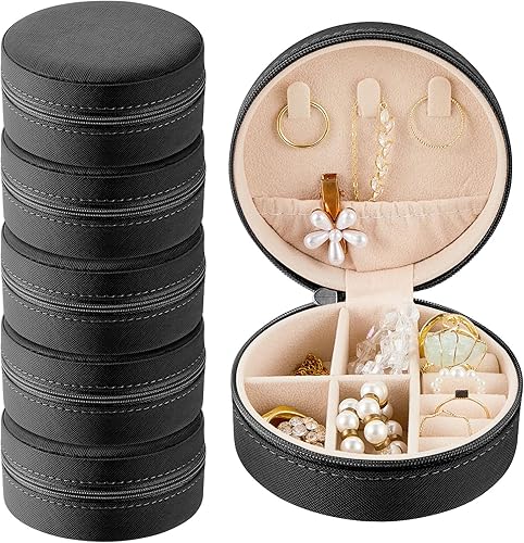 Caja de joyería de viaje de 6 piezas, cajas de regalo de dama de honor, organizador de viaje, pequeño joyero, redondo, mini almacenamiento, piel