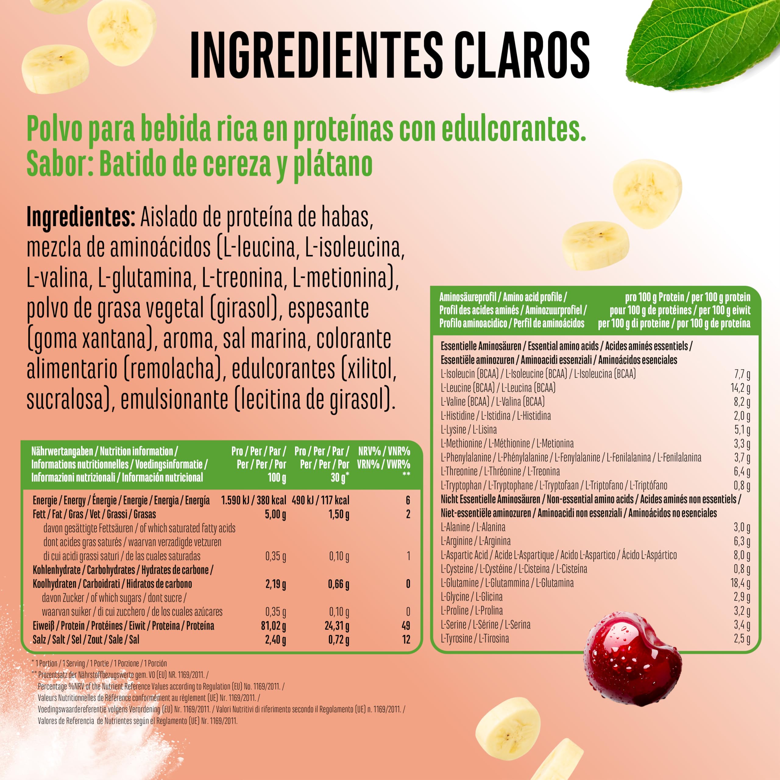 Yummy Vegan Protein Kiba Smoothie – Batido proteico vegetal con 24,3 g de proteína por porción a partir de aislado de haba (fava) con BCAA y aminoácidos – 908 g