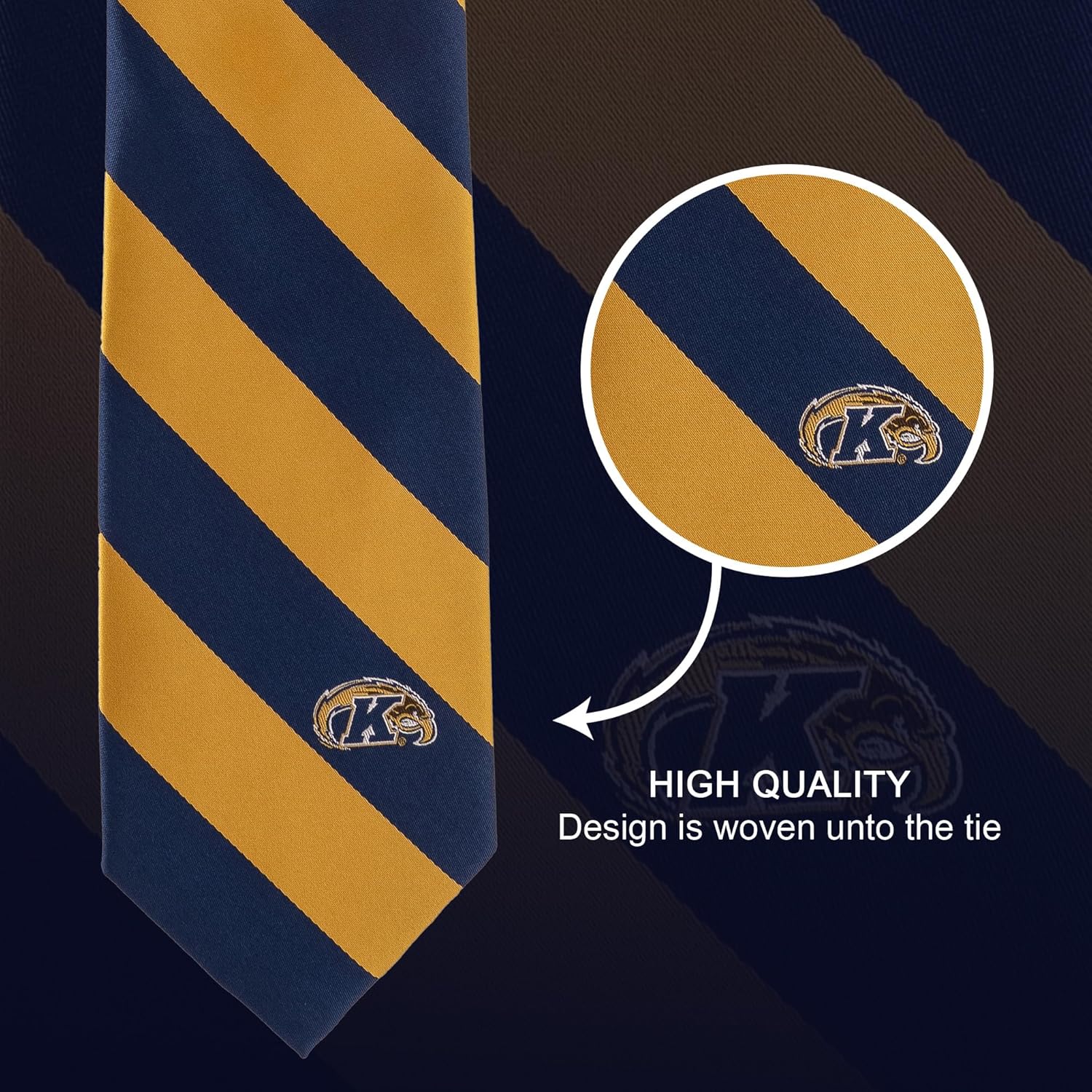 Desert Cactus Kent State University Neck Tie KSU Golden Flashes 100% Polyester Necktie with Logo, Officially Licensed (Style A) - Image 2