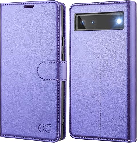 Miniatura 8 de OCASE Funda tipo cartera compatible con Google Pixel 6A, funda tipo cartera de piel sintética con tarjeteros, soporte de bloqueo RFID carcasa