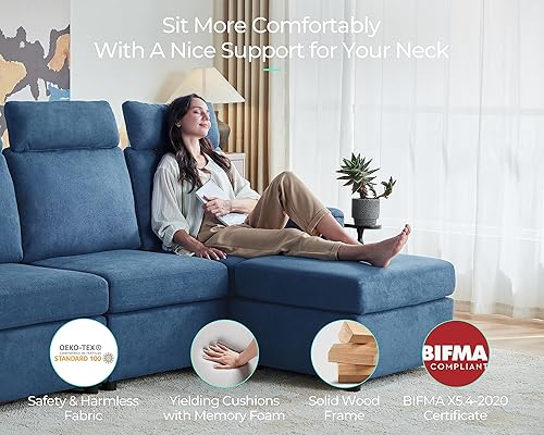 Miniatura 3 de LINSY HOME Sofá modular seccional, sofá modular de respaldo alto mejorado con 4 reposacabezas, sofá cama en forma de U con almacenamiento, fundas de