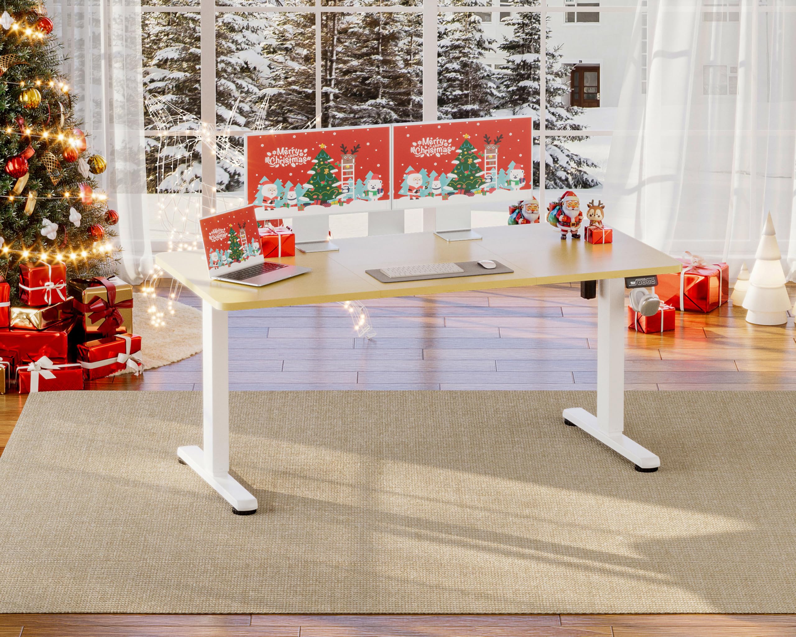Bureau Assis Debout Électrique 140 x 60 cm, Bureau Électrique Réglable en Hauteur avec Fonction Mémoire et Système Anti-Collision, Table Assis-Debout, Beige