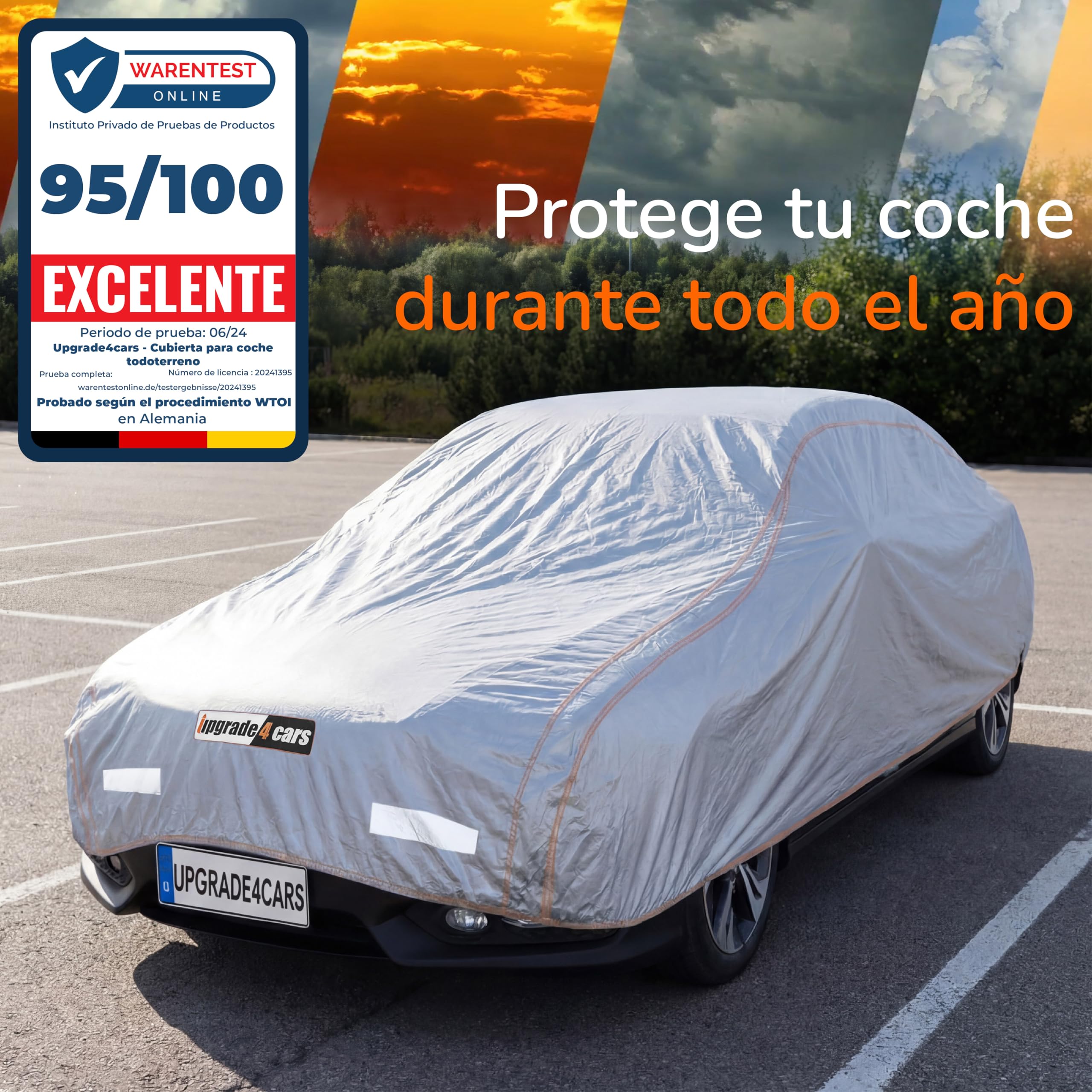 Upgrade4cars Funda Coche Exterior Versión 2026 Impermeable | Funda Completa para Todo el Año | Lona Universal para SUV - M (455 × 190 × 150 cm)