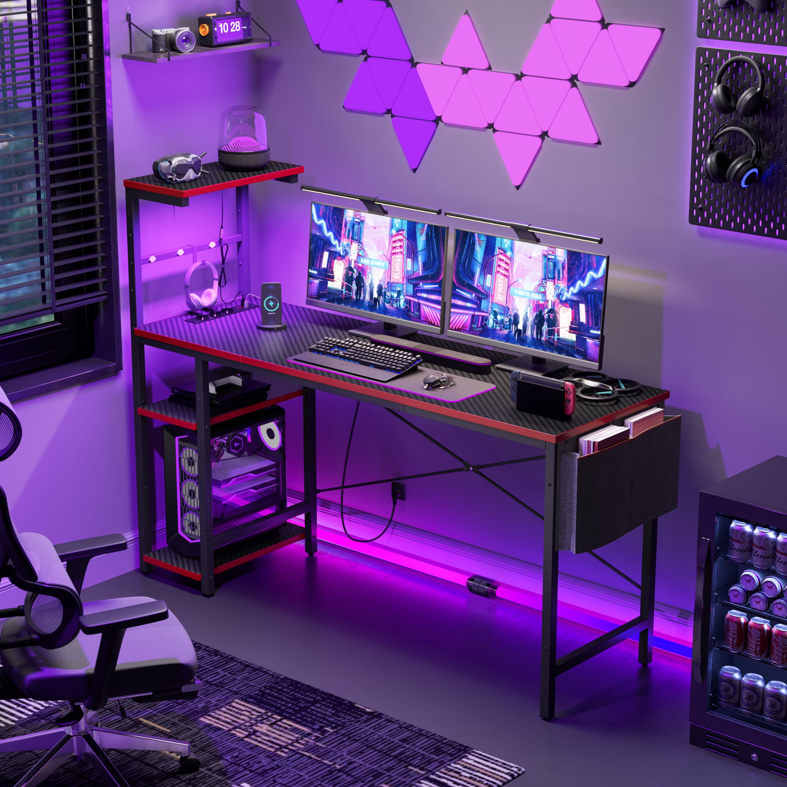 Scrivania Da Gioco Bestier 181 Cm - Con Luci LED, Prese USB/CA, Ripiano Monitor, Griglia Regolabile - Marrone - Foto 11