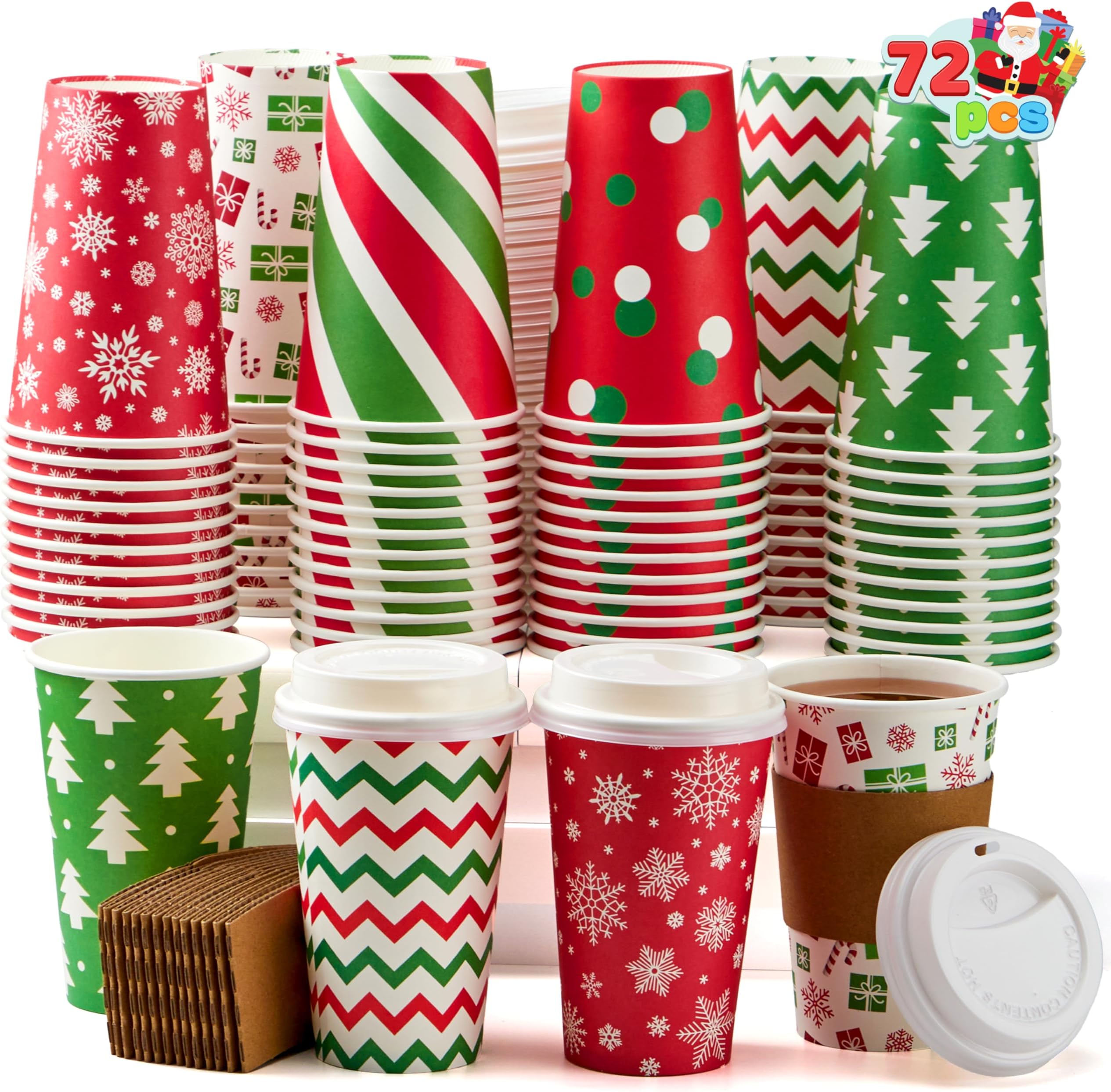 Christmas Holiday Coffee Paper Cups with Lids Set of 12