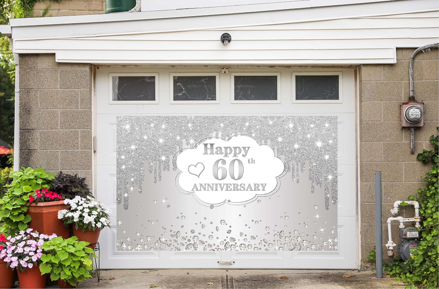60th Wedding Anniversary Banner Decorations, Silver 60 th Wedding Anniversary Decorations Poster Photography for Backdrop, Silver Happy 60 Years Decor Party Supplies, 72.8x43.3 inches - Image 6