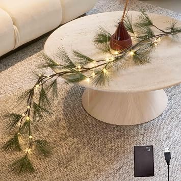 LITBLOOM Christmas Pine Garland with Lights 6FT Battery Operated and USB Powered, Lighted Garland with Timer 36 LED Lights for Fireplace, Mantle, Table Christmas Decoration