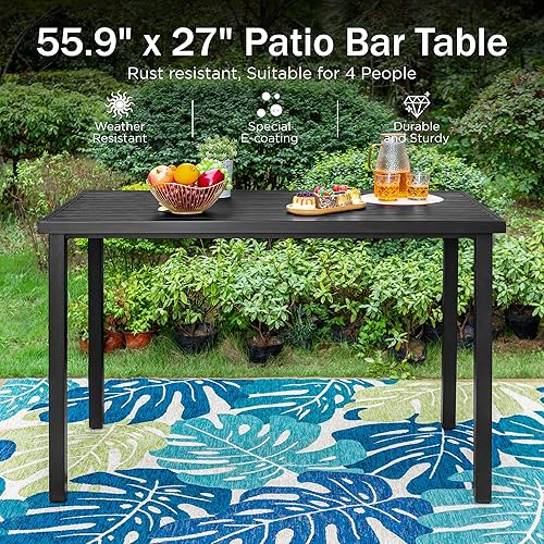 Miniatura 2 de PHI VILLA Mesa de bar alta para exteriores, mesa de comedor de 55 x 27 pulgadas de altura de mostrador con marco de metal similar a la madera