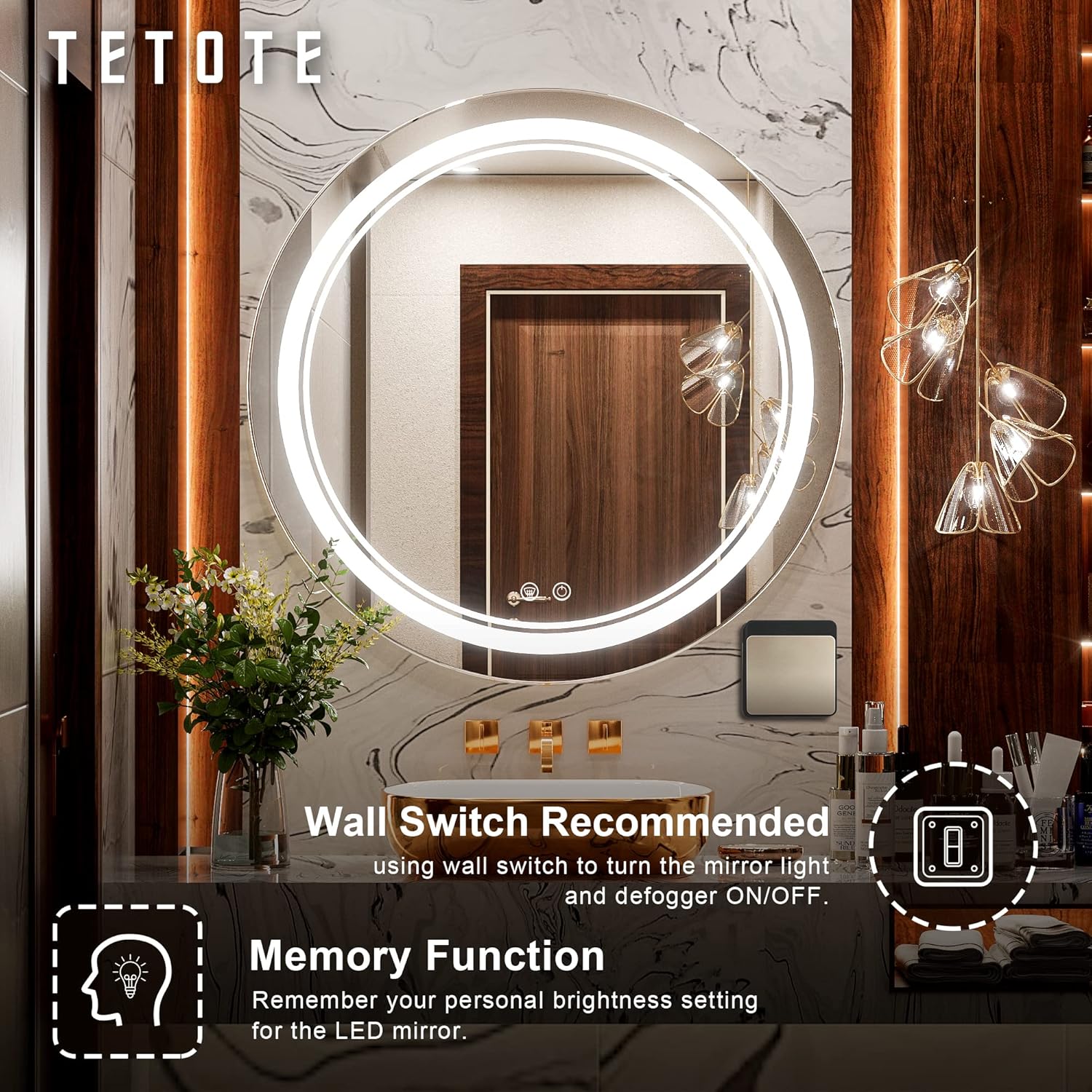 Gеt Chеар Prісе TETOTE 32 Inch Round Bathroom LED Vanity Mirror, Anti-Fog Dimmable Lights IP54 Waterproof Circle Makeup Wall Mounted Mirror