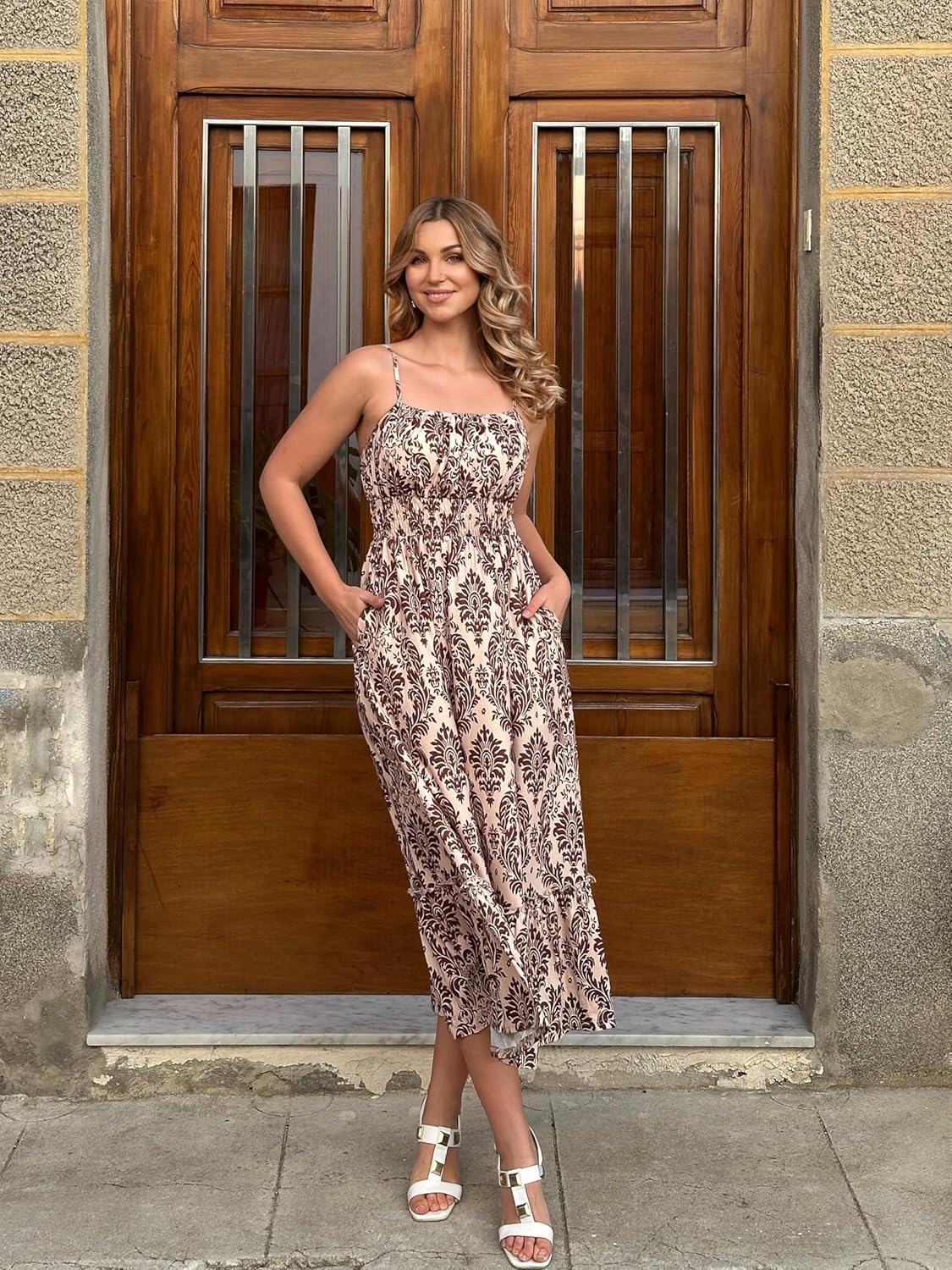 GRACE KARIN Summer Dresses for Women 2026 Vacation,Smocked Floral Maxi Dress,Boho Beach Sundress with Pocket Fashion Clothing - Image 8