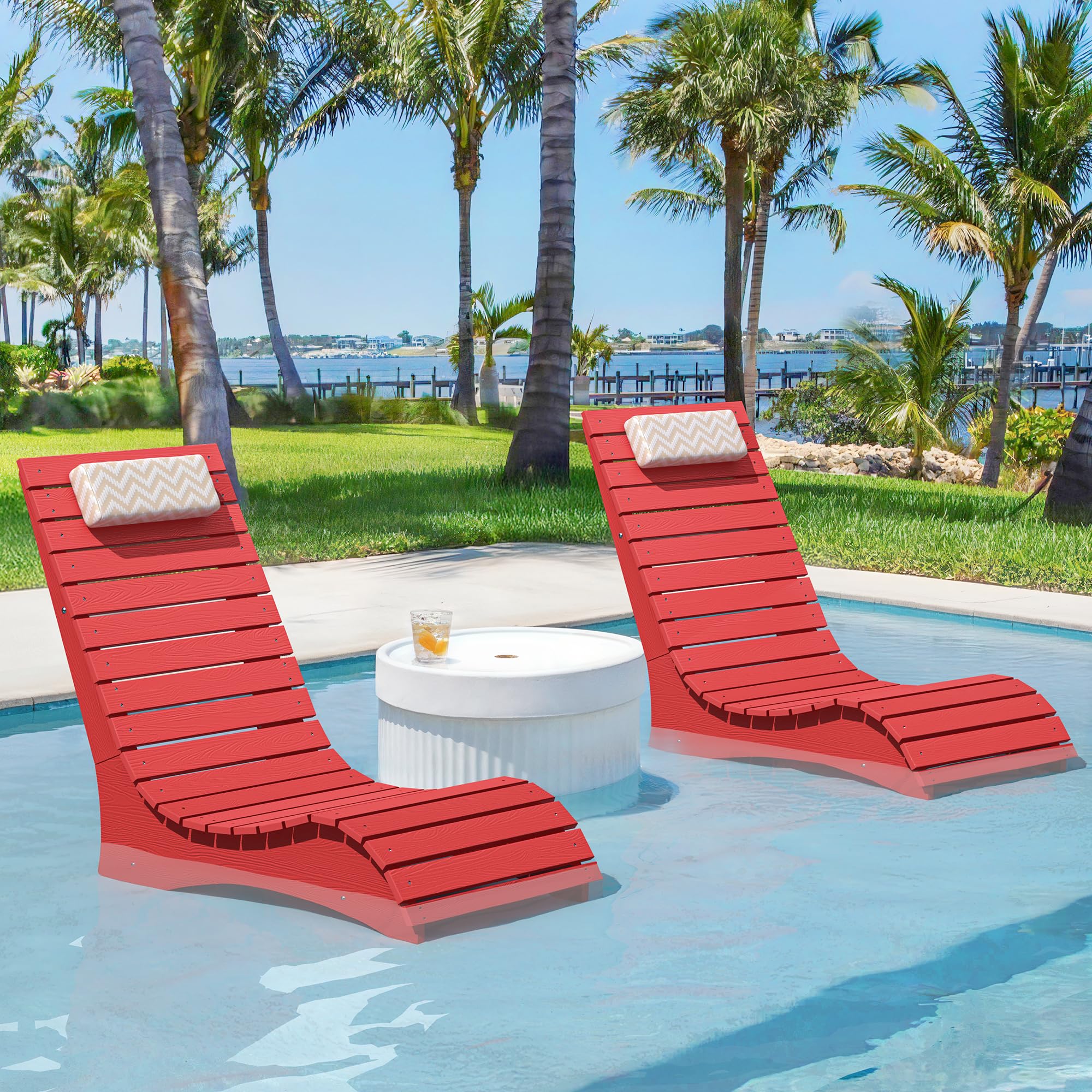 Homenjoy HDPS Pool Lounge Chairs Set of 2, Use in Pools Lounge Chairs up to 10-Inches of Water, Chaise Chairs with Headrest, Lounge Chair Outdoor,