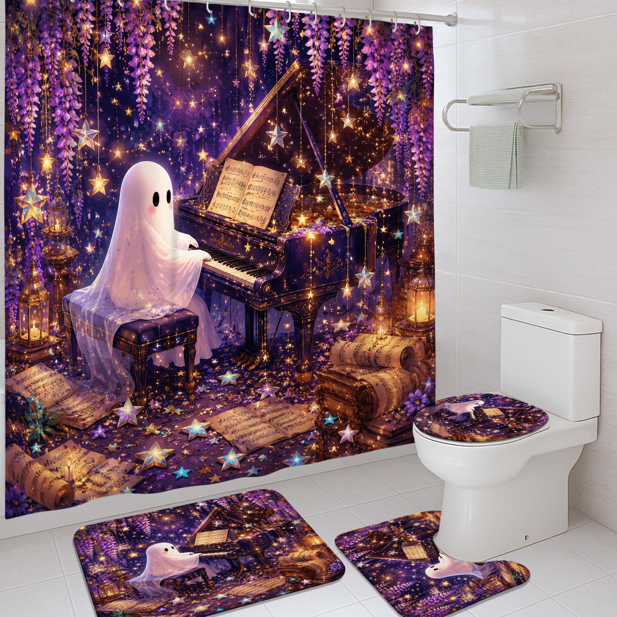 Rideau de douche fantastique violet pour une déco d'Halloween à la maison