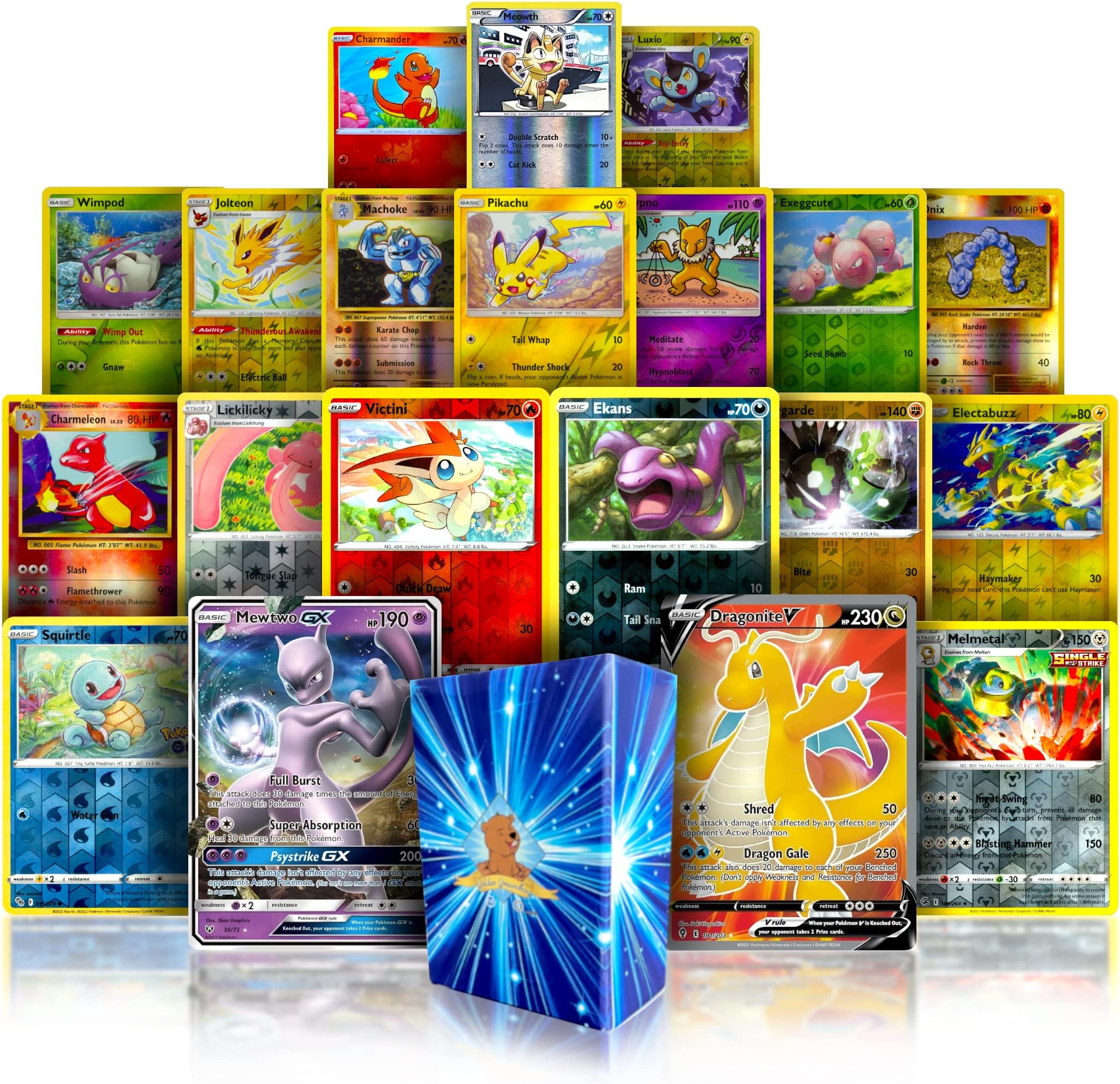 Ultra Power Holo Bundle | 20 Cards | Bonus 18 Reverse | Plus 2 GX, V, or EX Ultra Rare Cards | GG Deck Box Compatible with Pokemon Cards