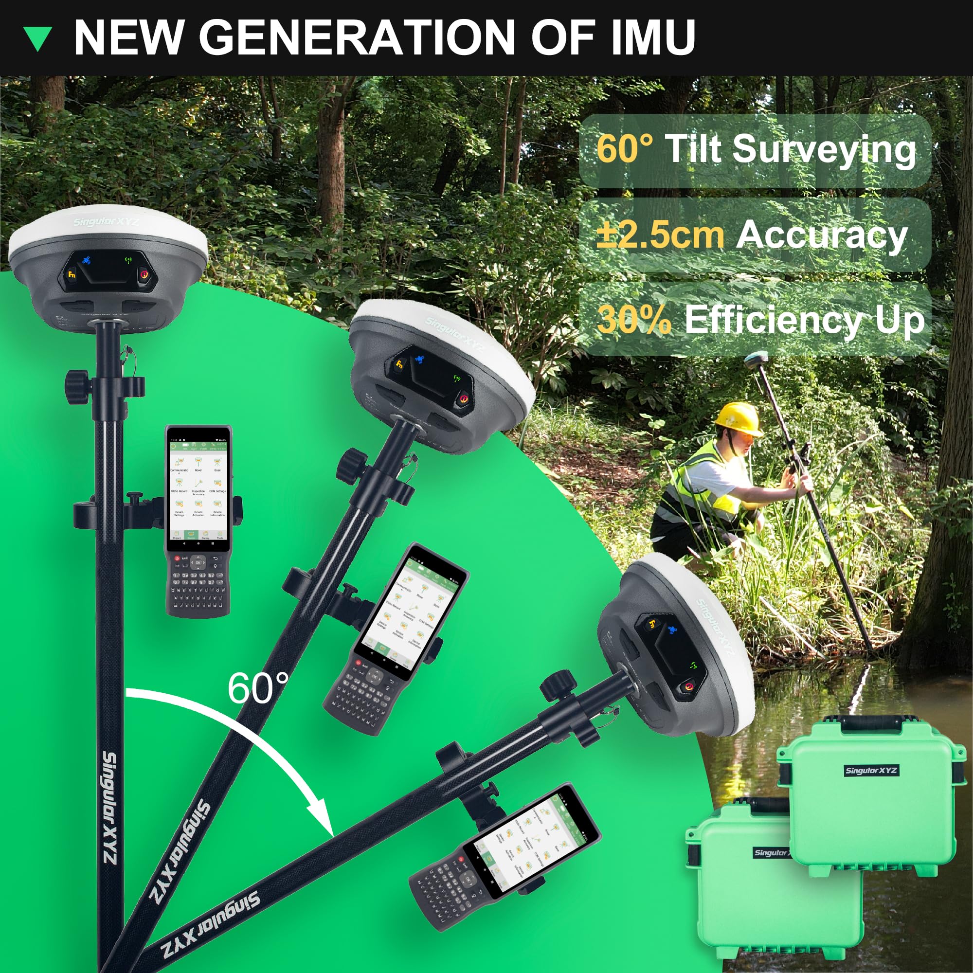 E1 GNSS IMU RTK GPS Vermessungsgerät Rover und Base Handheld Collector und Survey Software, 1408 Kanäle, 1 cm Genauigkeit, 15 km Entfernung