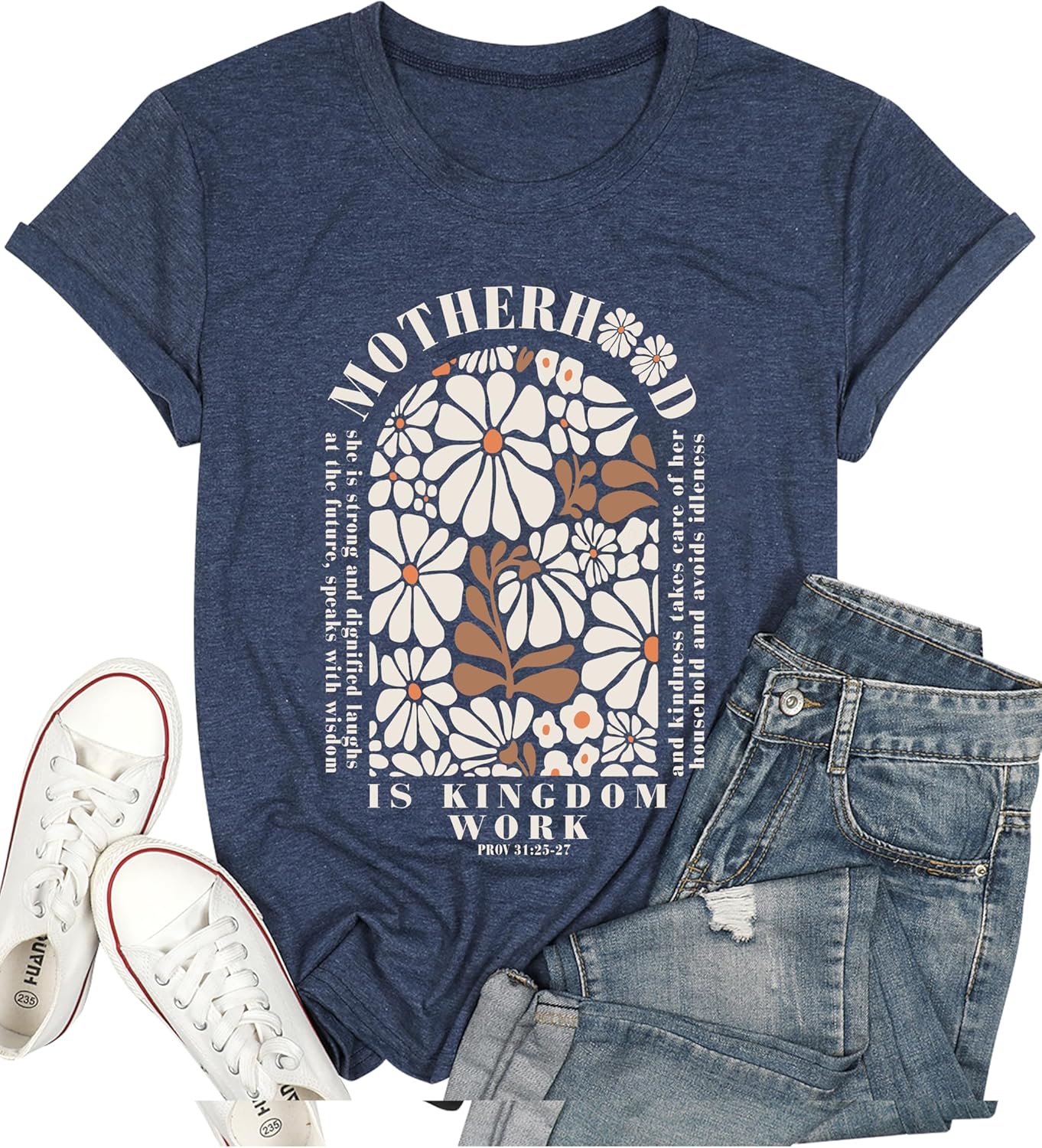 Christian Shirts for Women Kingdom Work Bible Verse T-Shirt Wildflower Print Graphic Tee Tops