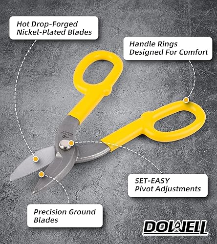 Miniatura 3 de DOWELL Cortadores de metal de 8 pulgadas con hoja plana, con cómodo mango de goma amarilla para manitas, techadores, mecánicos, propietarios