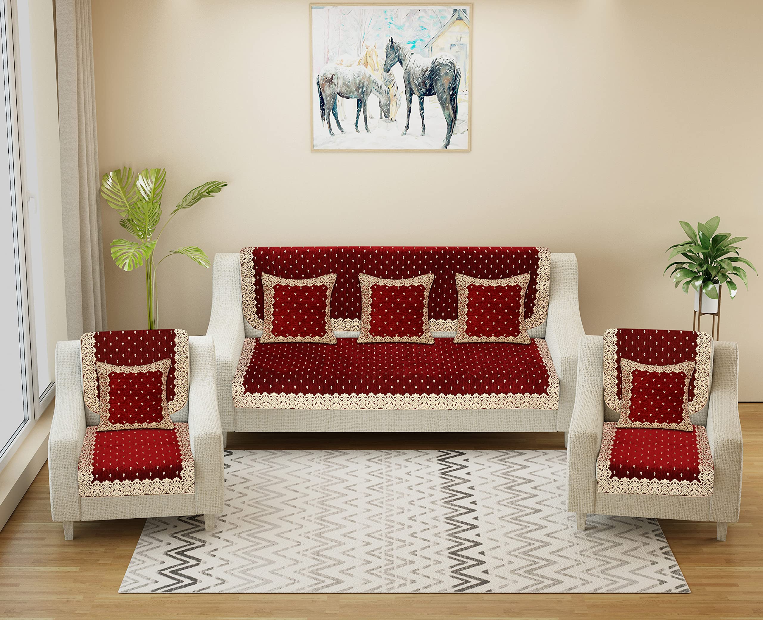 Dazzling DECOR Velvet Sofa Cover with Cushion Covers Set of 5 Seater -Sofa Covers 3 Seater and 2 Seater Full Cover Set for Couch Seat - Heavy Fabric Sofa Slip Back Protector, 2801_Maroon (B0B6J19569) Amazon Price History, Amazon Price Tracker