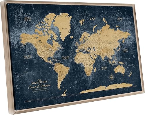 Miniatura 9 de Holy Cow Canvas Personalized Push Pin World Travel Map with Pins, Gold & Navy World Map Pin Board, Push Pin Travel Map World on Canvas, Push Pin Map